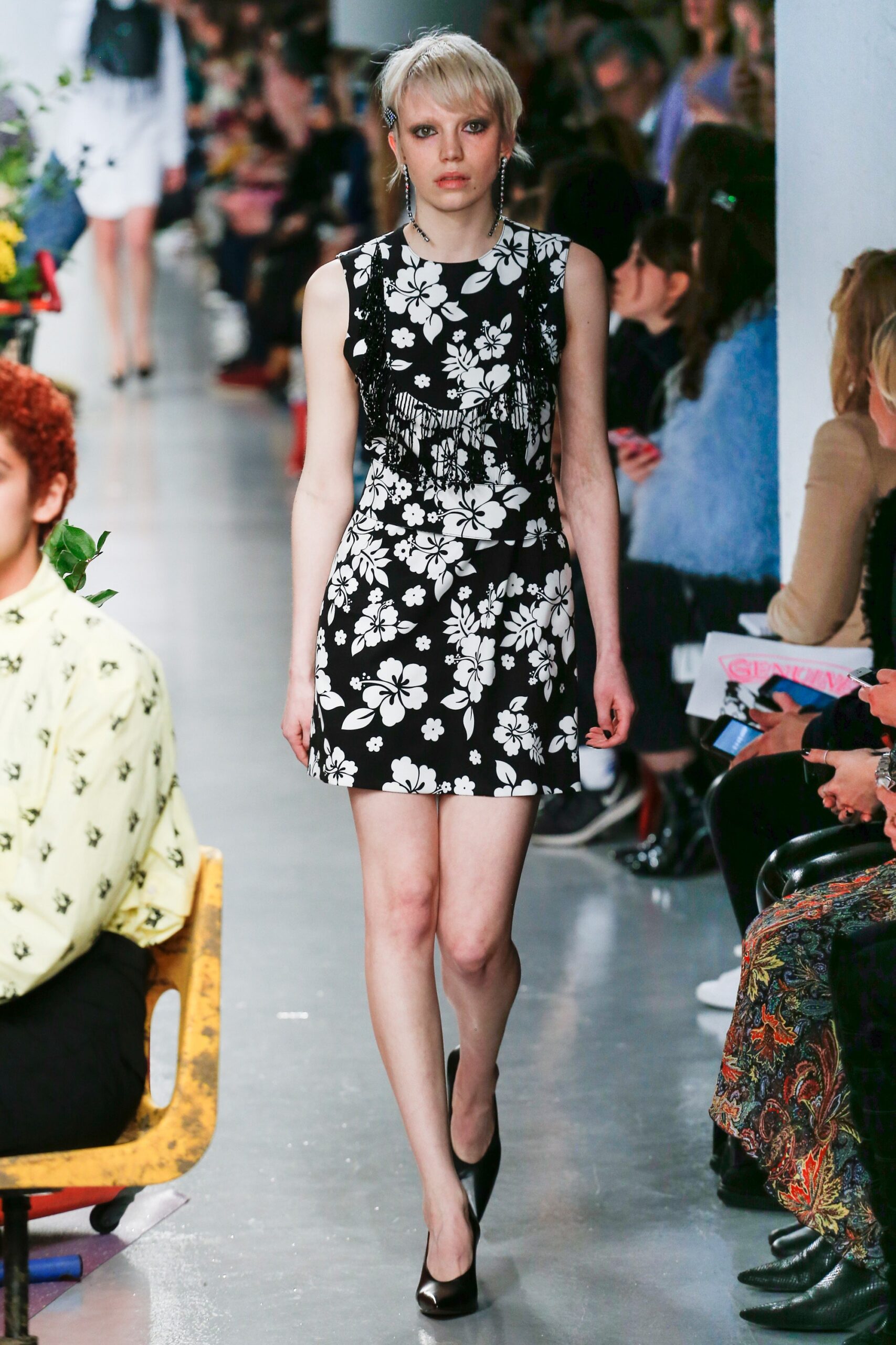 black and white floral mini dress