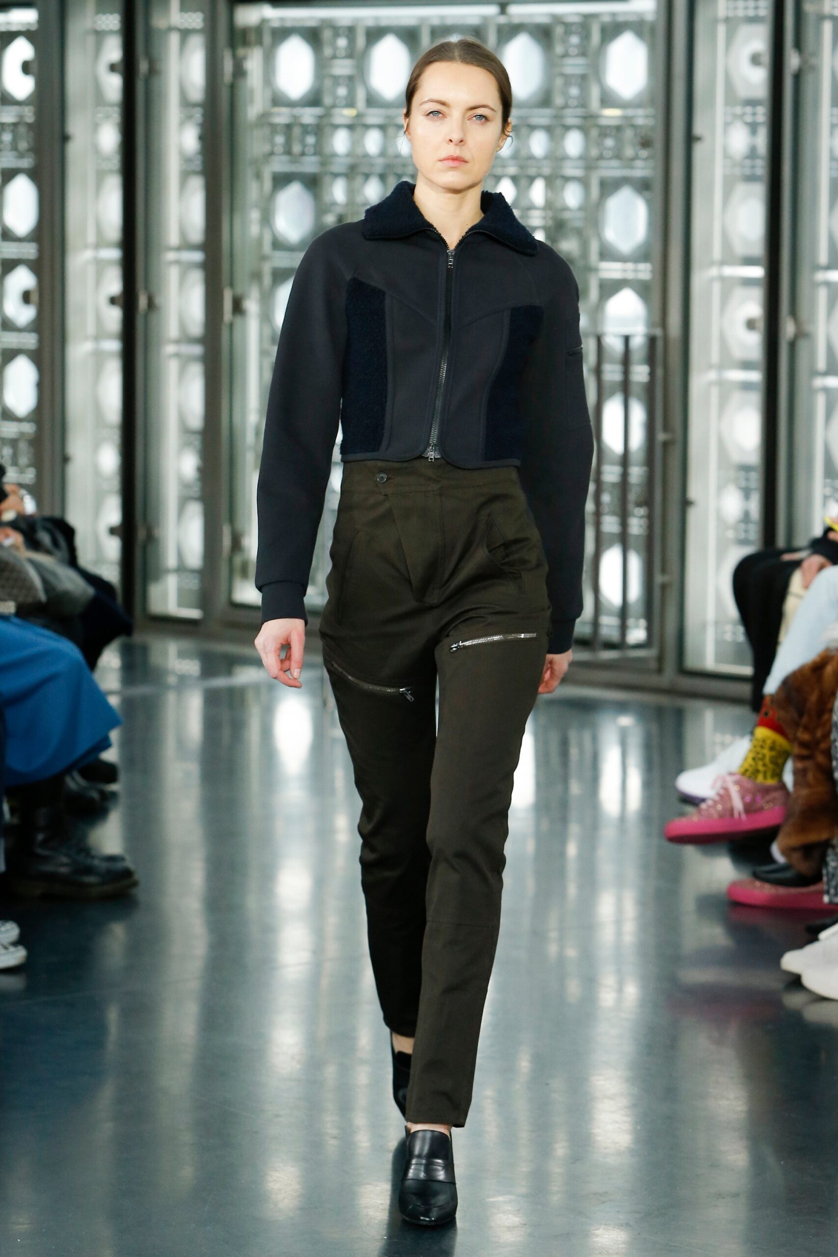 green cotton fitted zippered pants