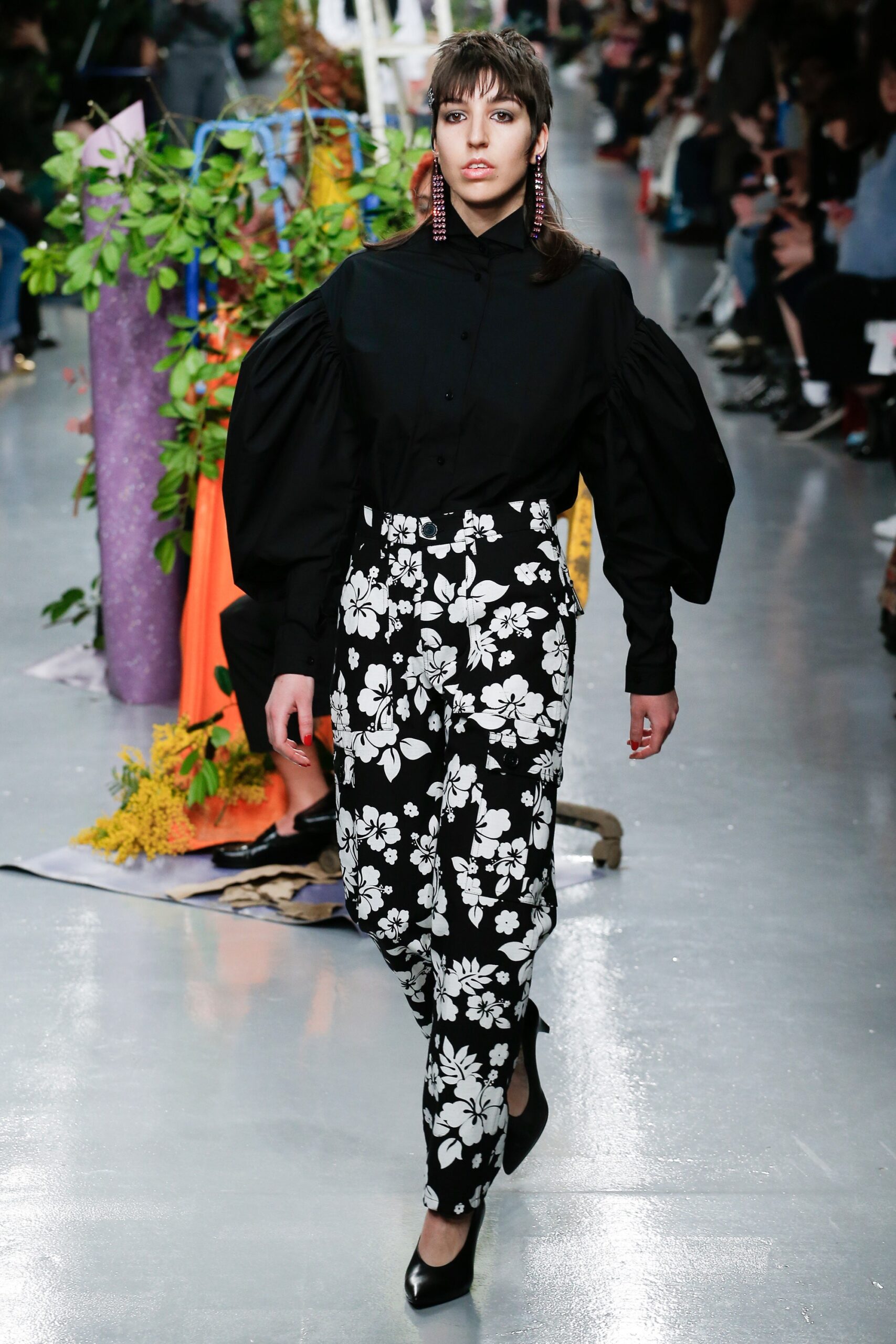 black shirt with floral pants