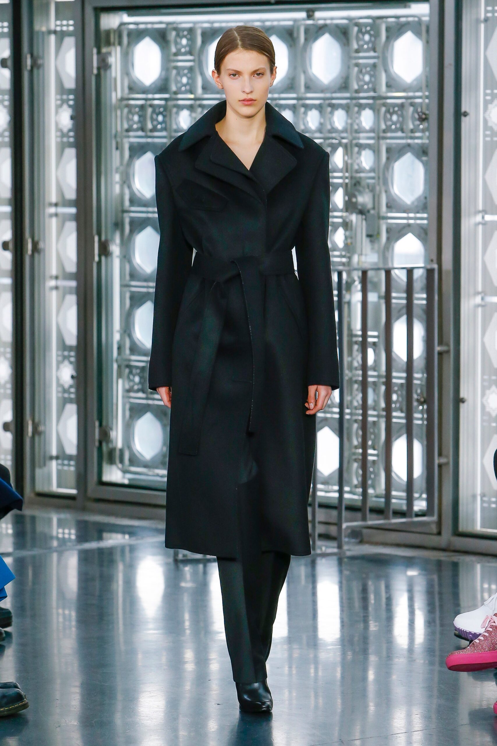 black fitted coat and pants