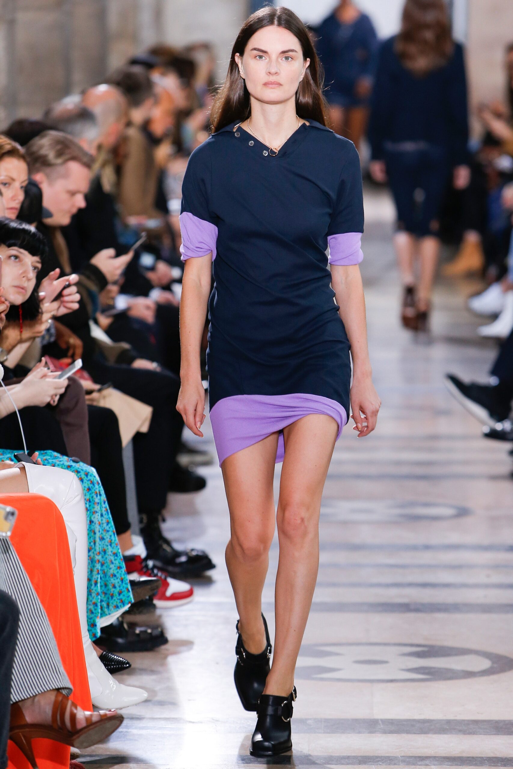 navy and purple fitted dress