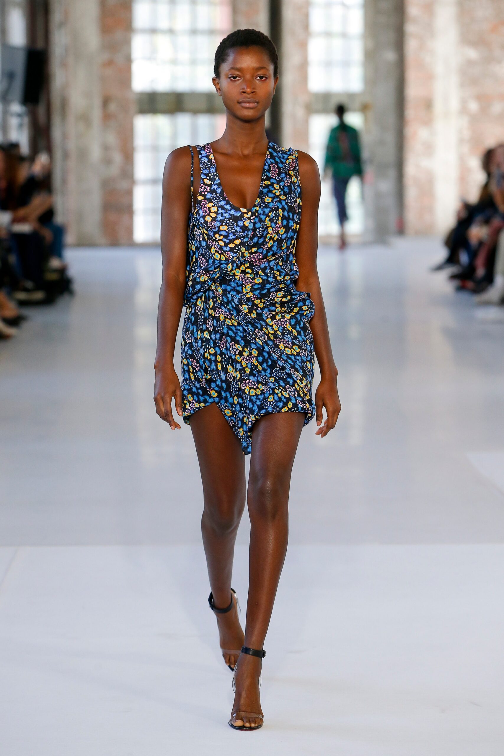 blue floral sleeveless mini dress