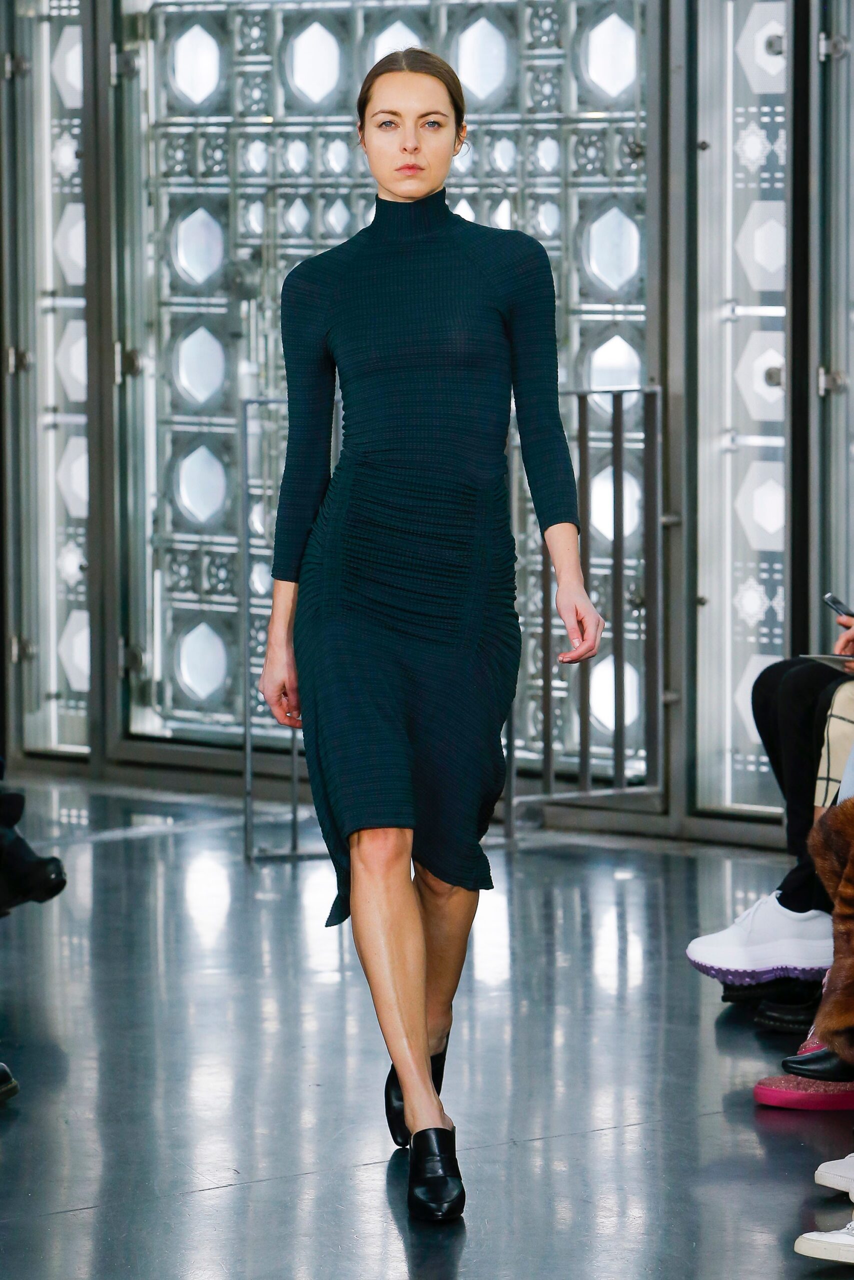 fitted black green midi dress