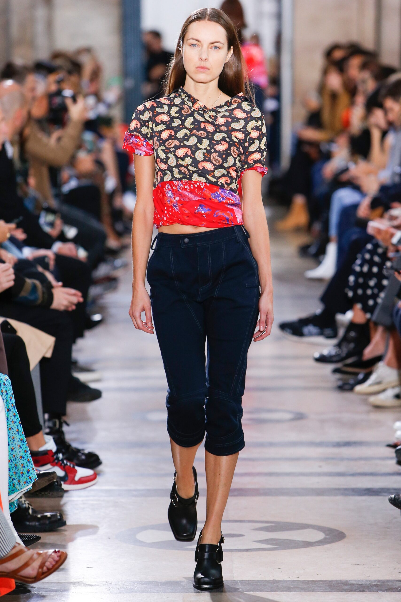 blue denim slim cropped pants
