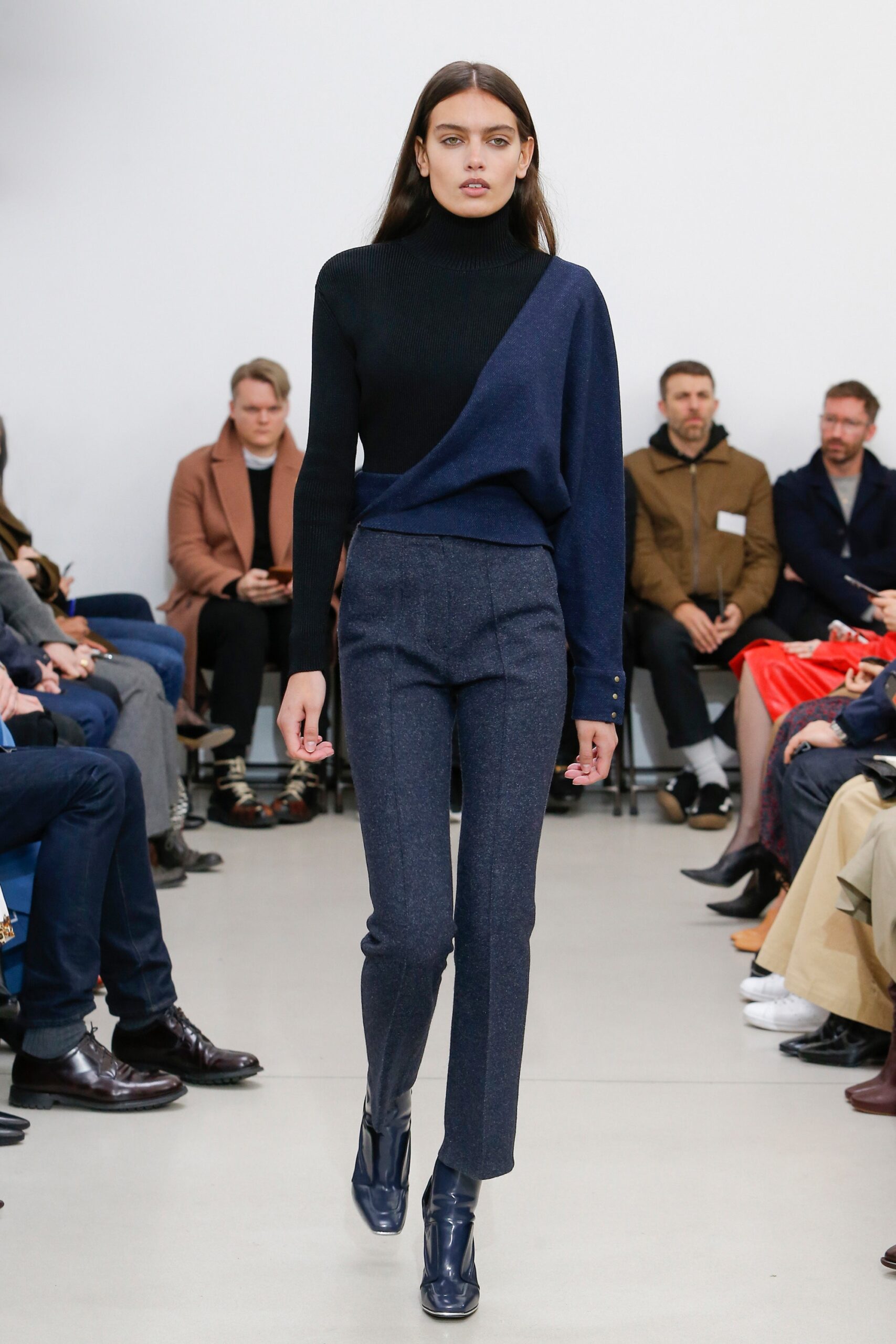 black wool long-sleeve high-neck fitted top