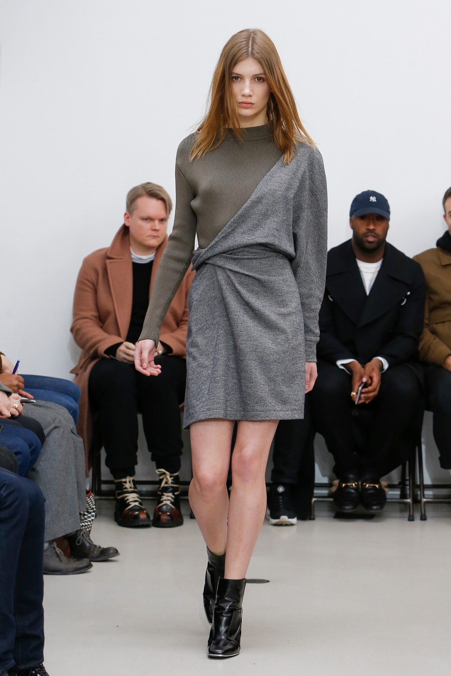 gray green asymmetric fitted dress