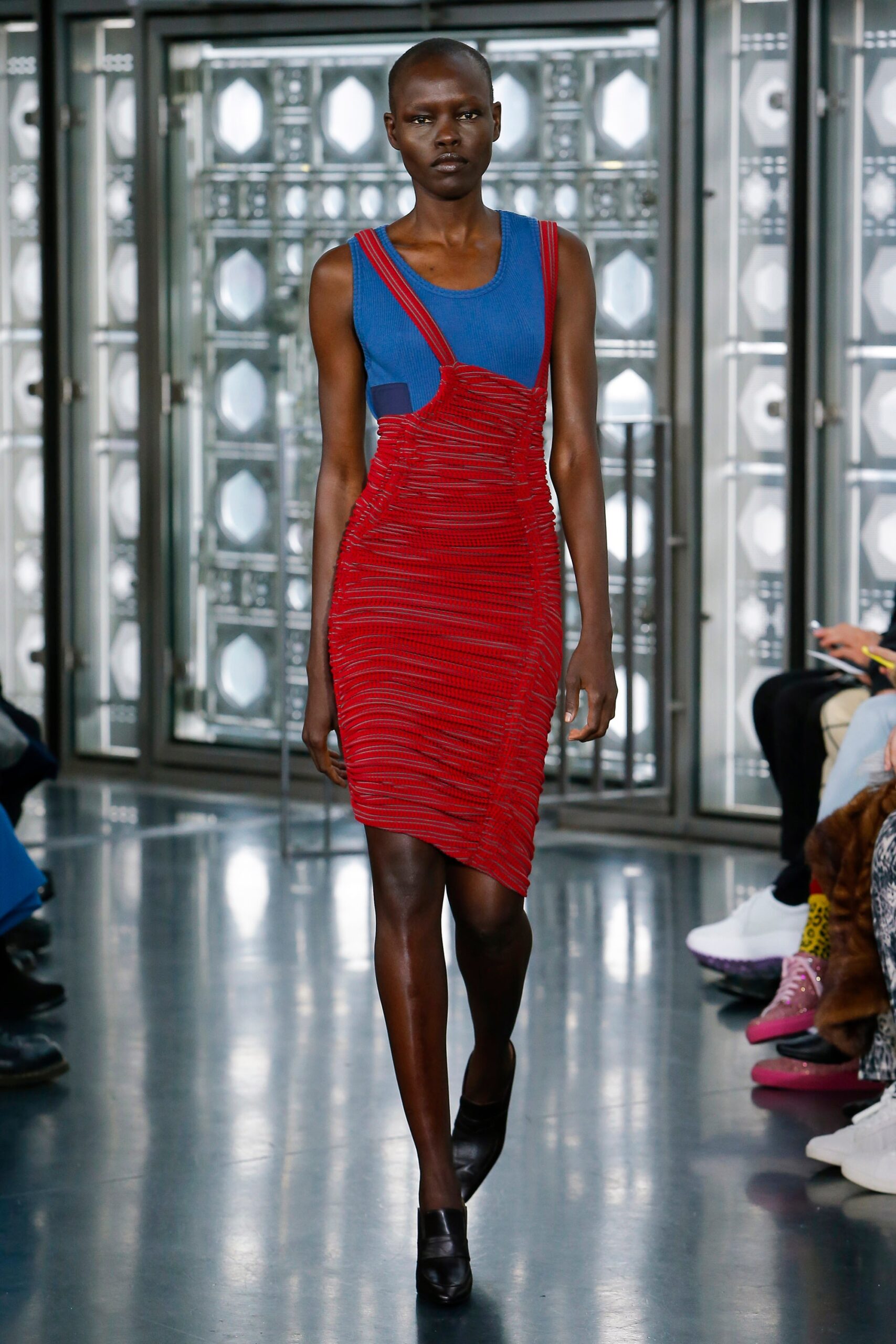 red and blue fitted mini dress