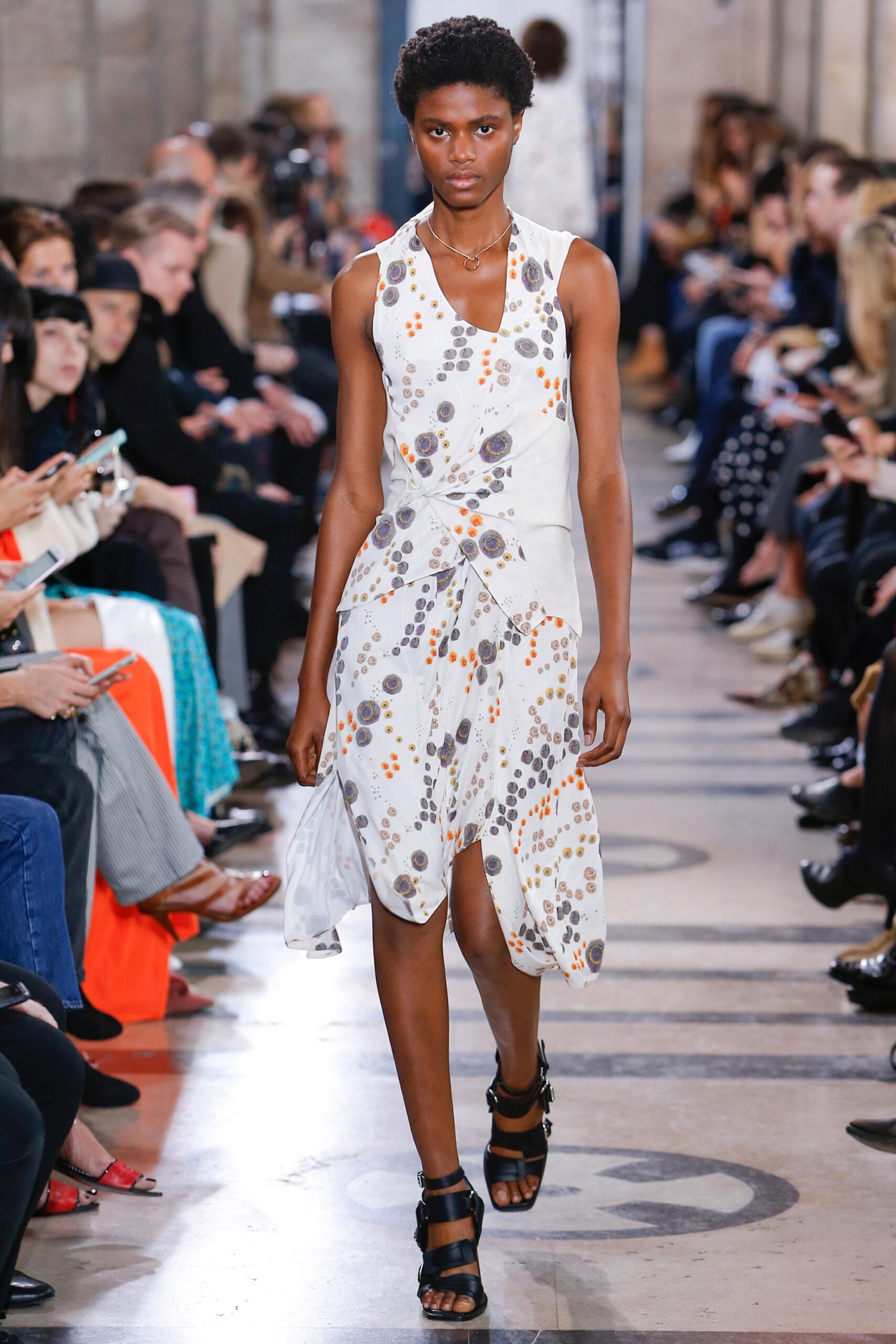 white multi-printed midi dress