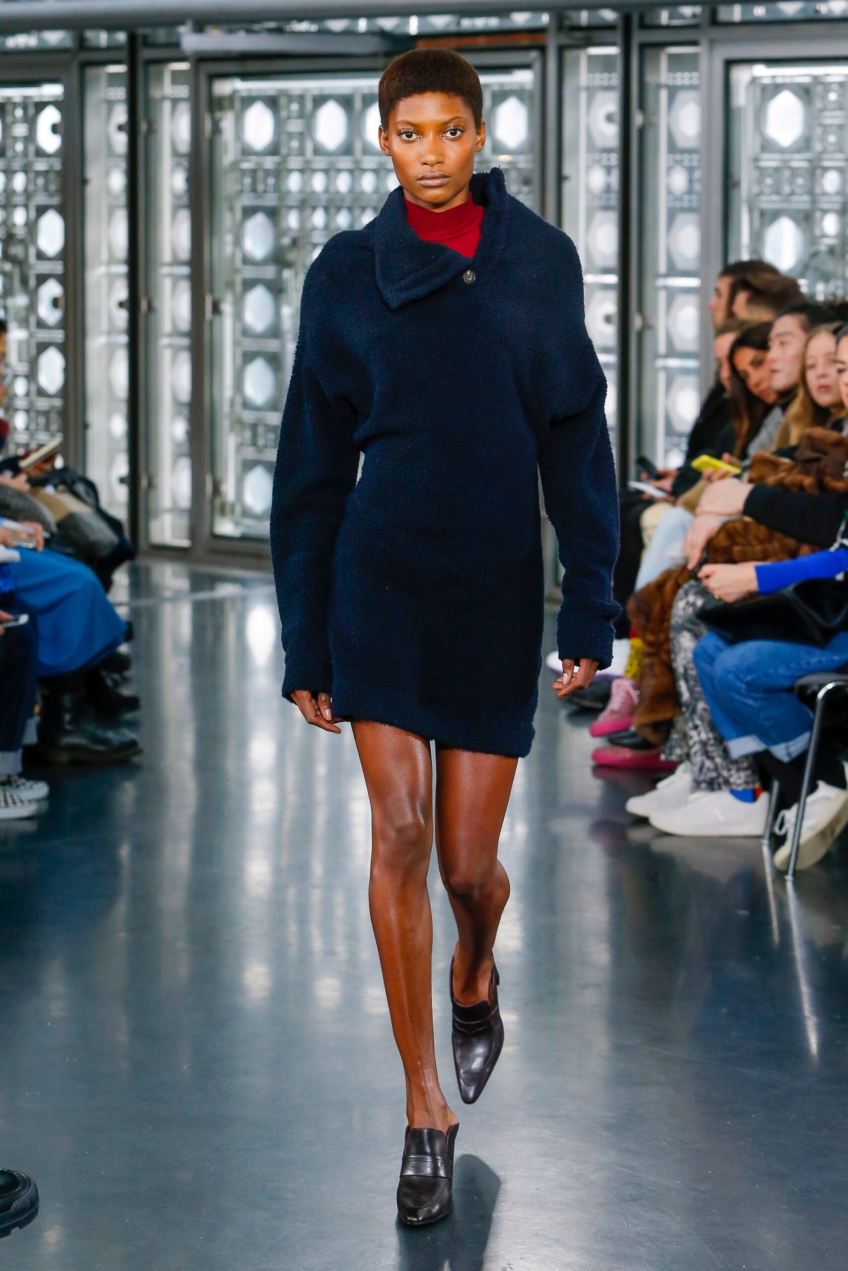 navy oversized wool dress
