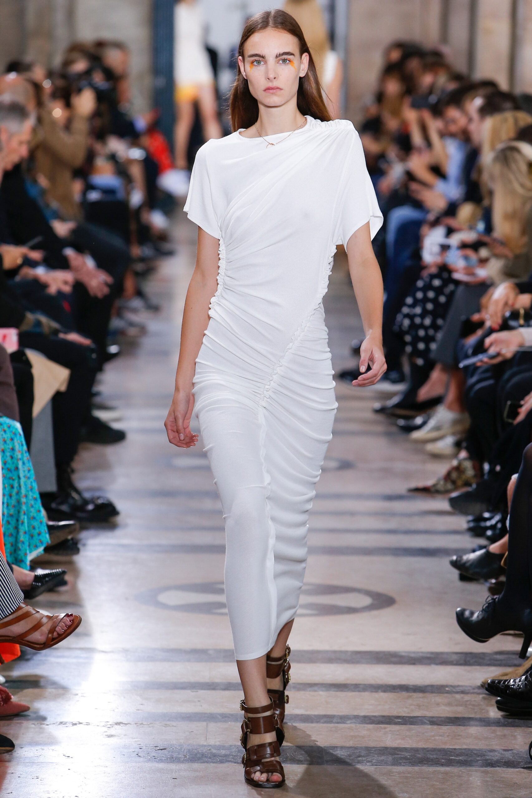 fitted white ruched dress