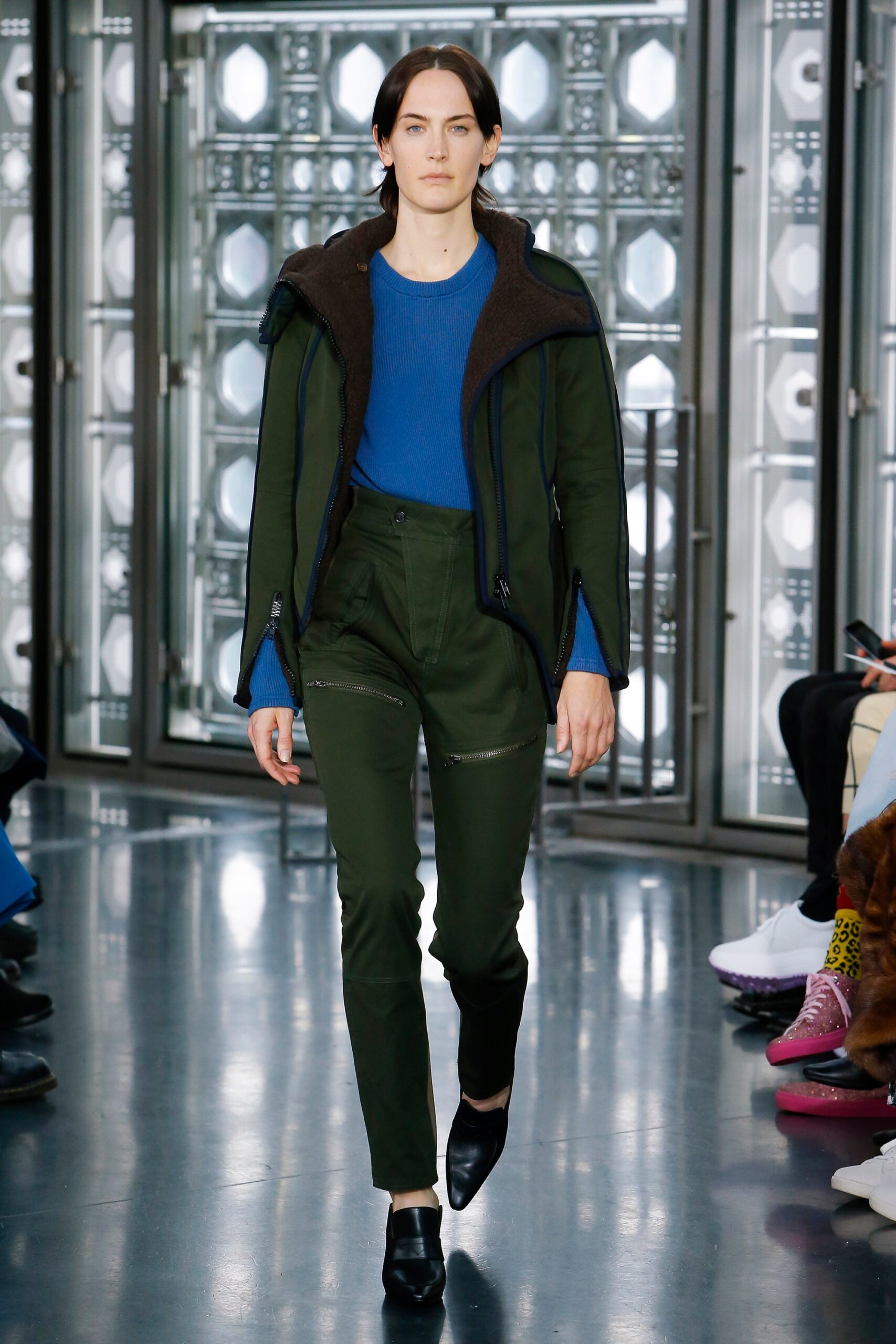 green cotton fitted zippered pants