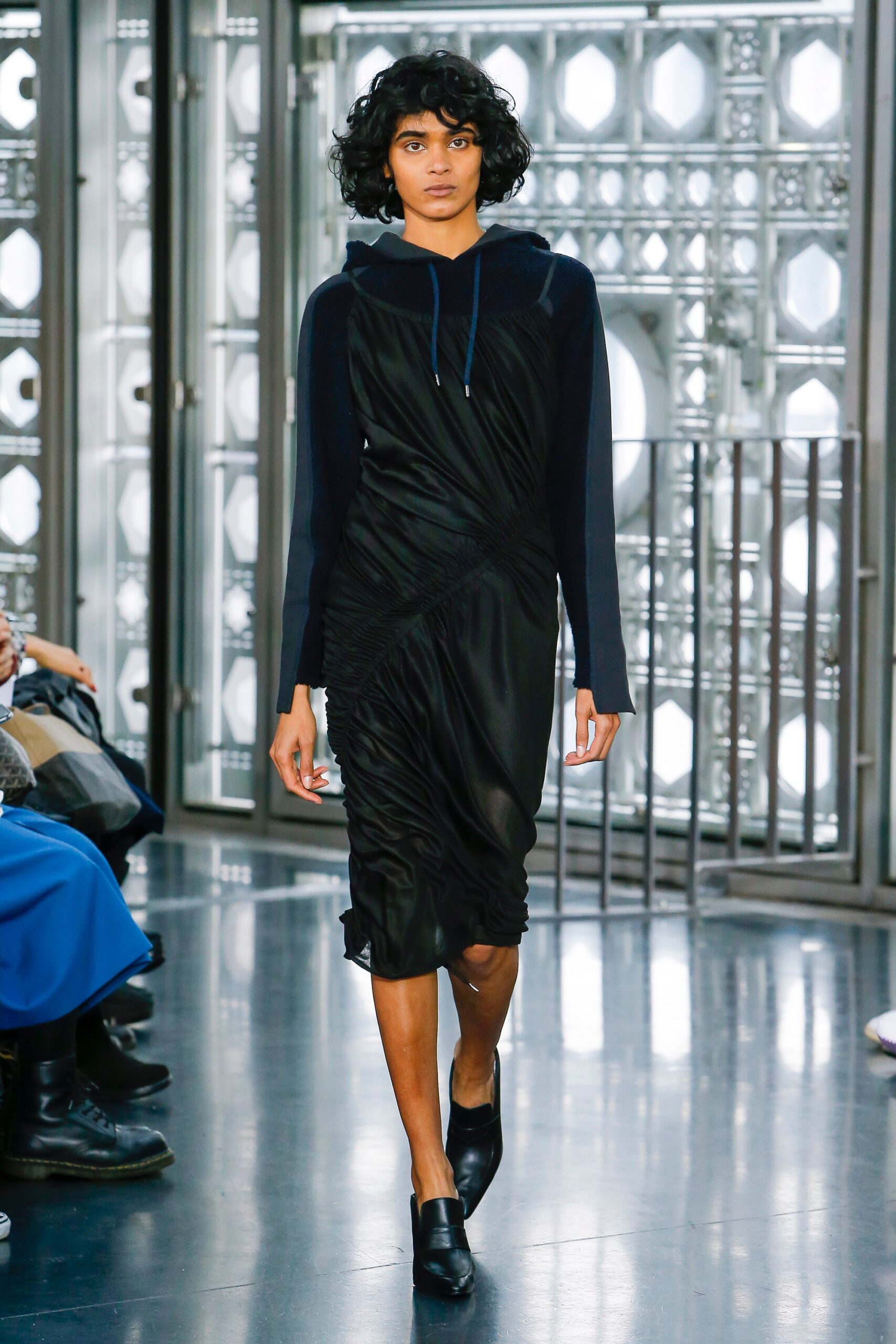 black silk hooded dress