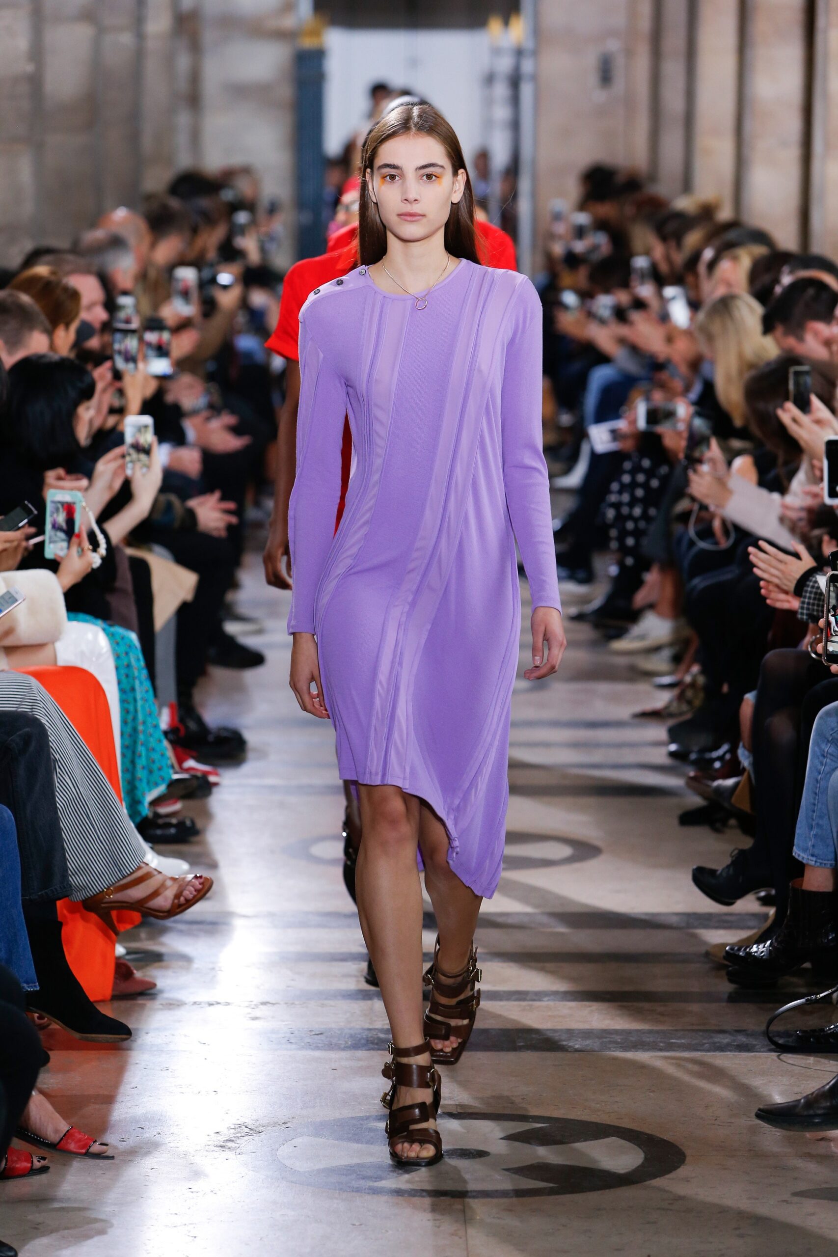 fitted purple draped dress