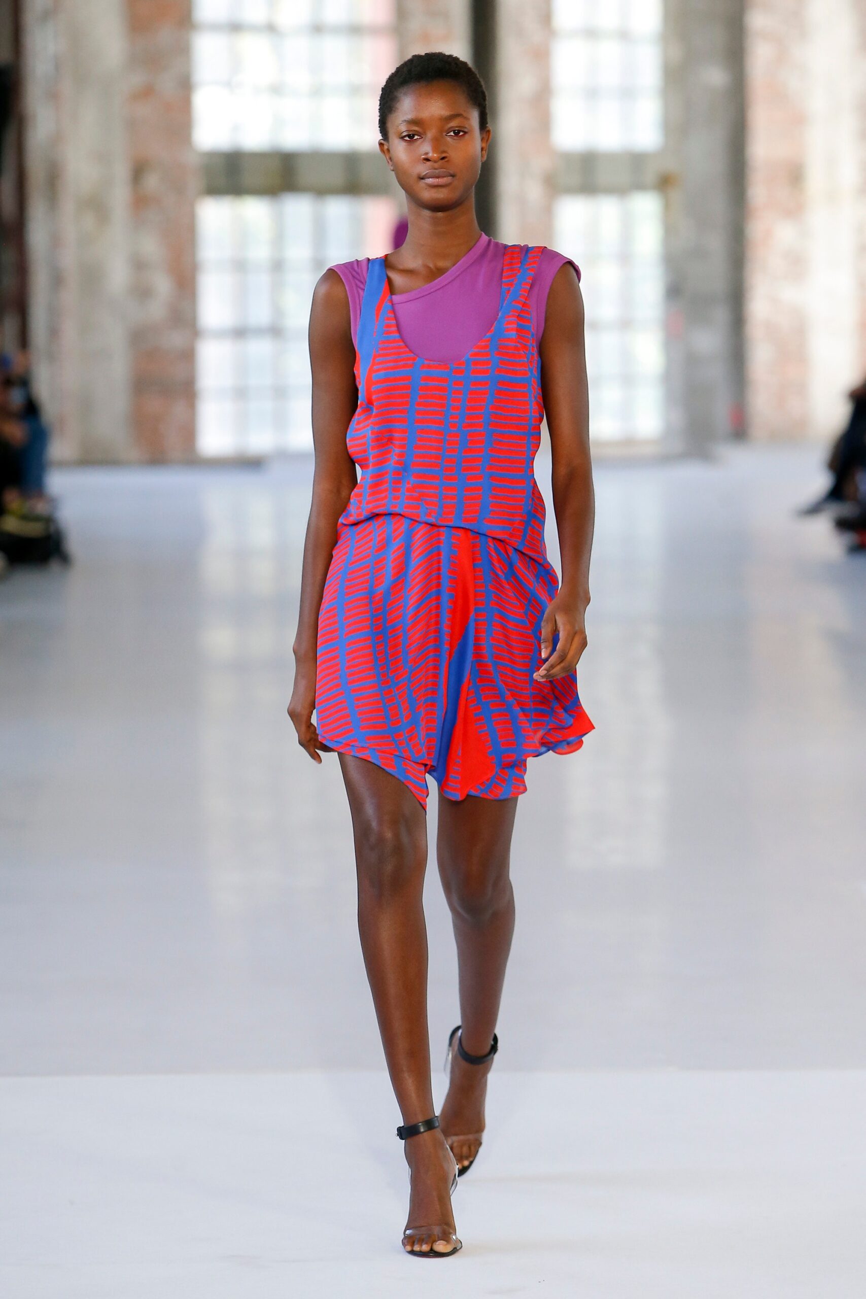 red and blue printed mini dress