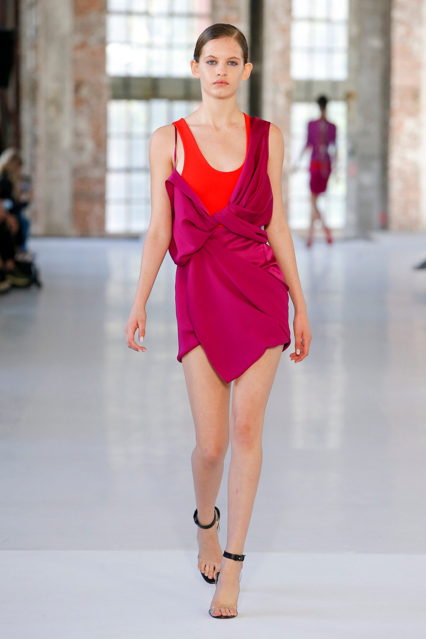 pink silk sleeveless mini dress