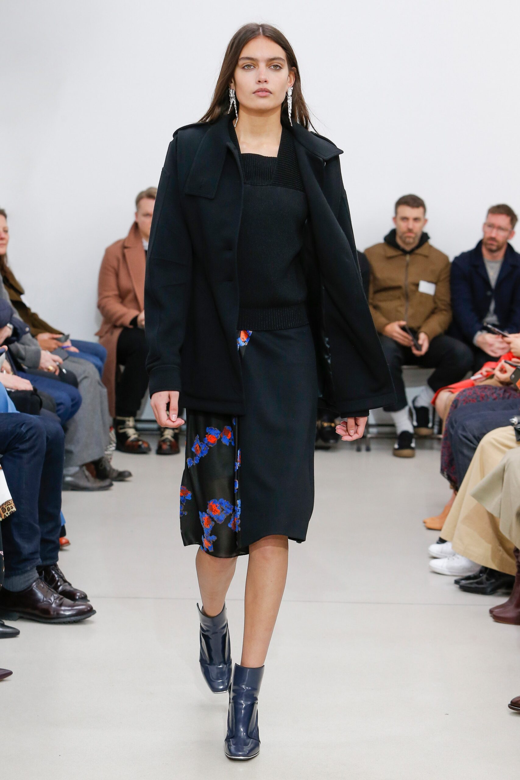black oversized coat with fitted top