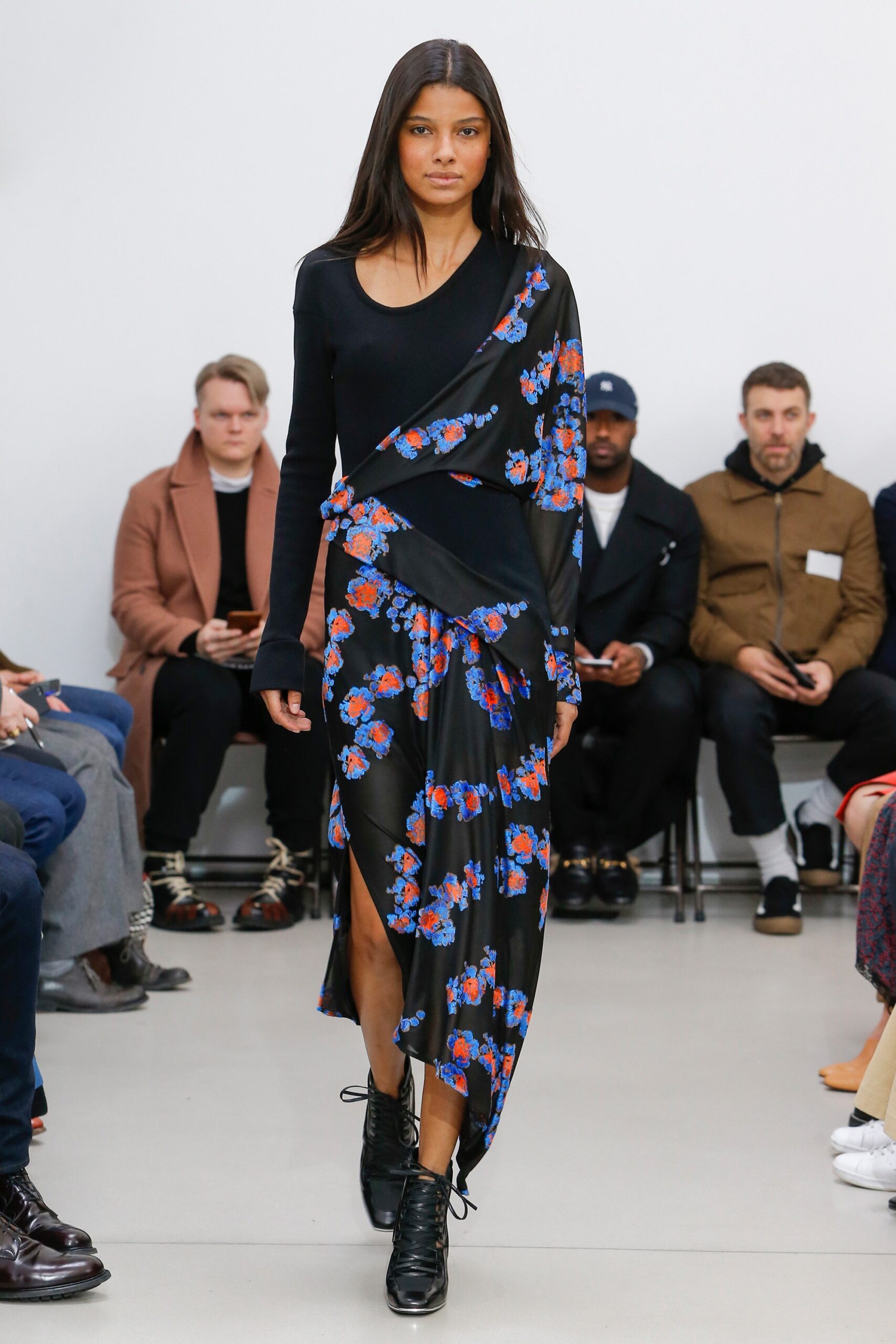 black floral asymmetric dress