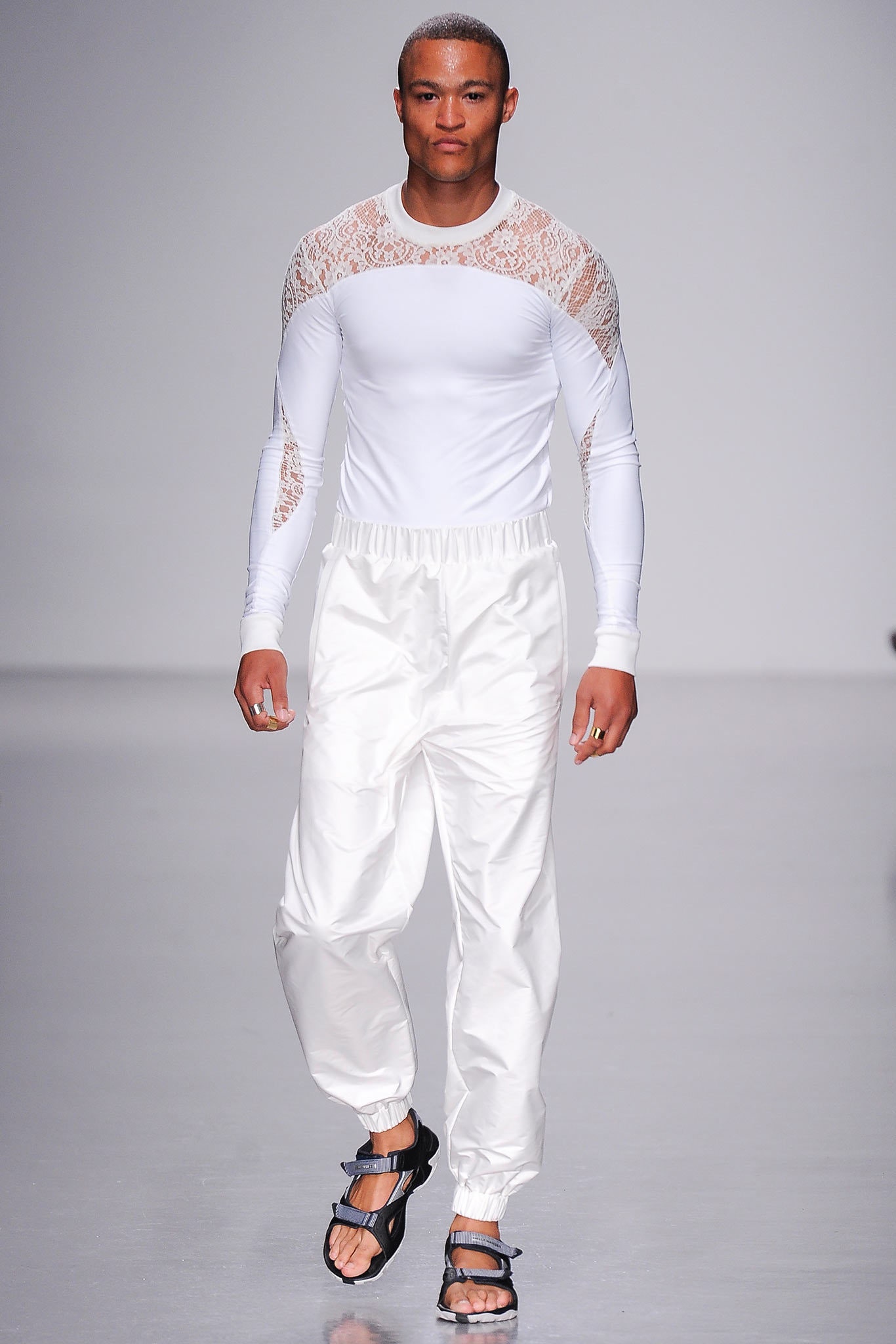 white lace long-sleeve high-neck fitted panelled sheer top