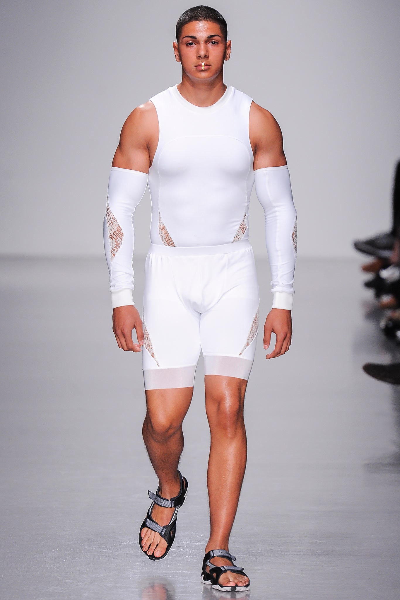 white jersey fitted panelled short shorts