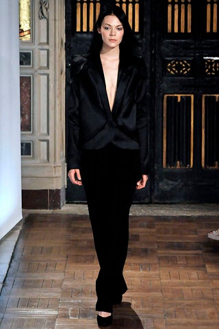 black silk fitted blazer and skirt