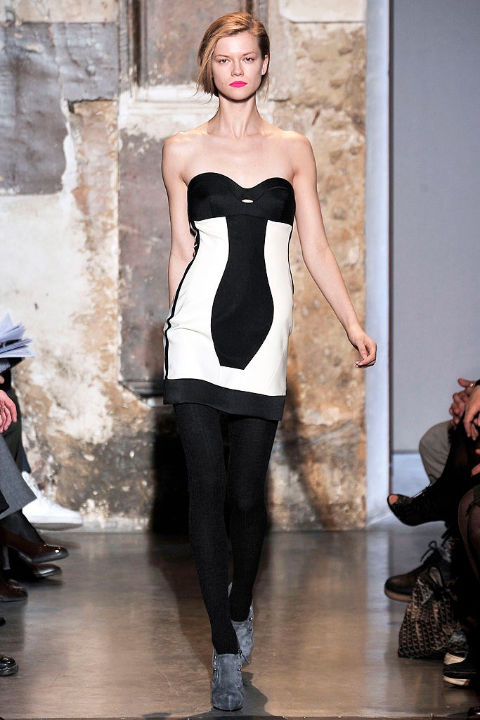 black and white strapless mini dress with leggings