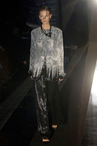 gray sequin long-sleeve v-neck fitted draped shiny top