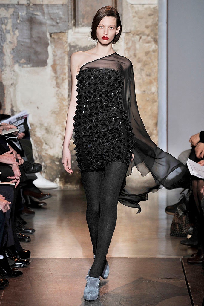 black ruffled asymmetric mini dress