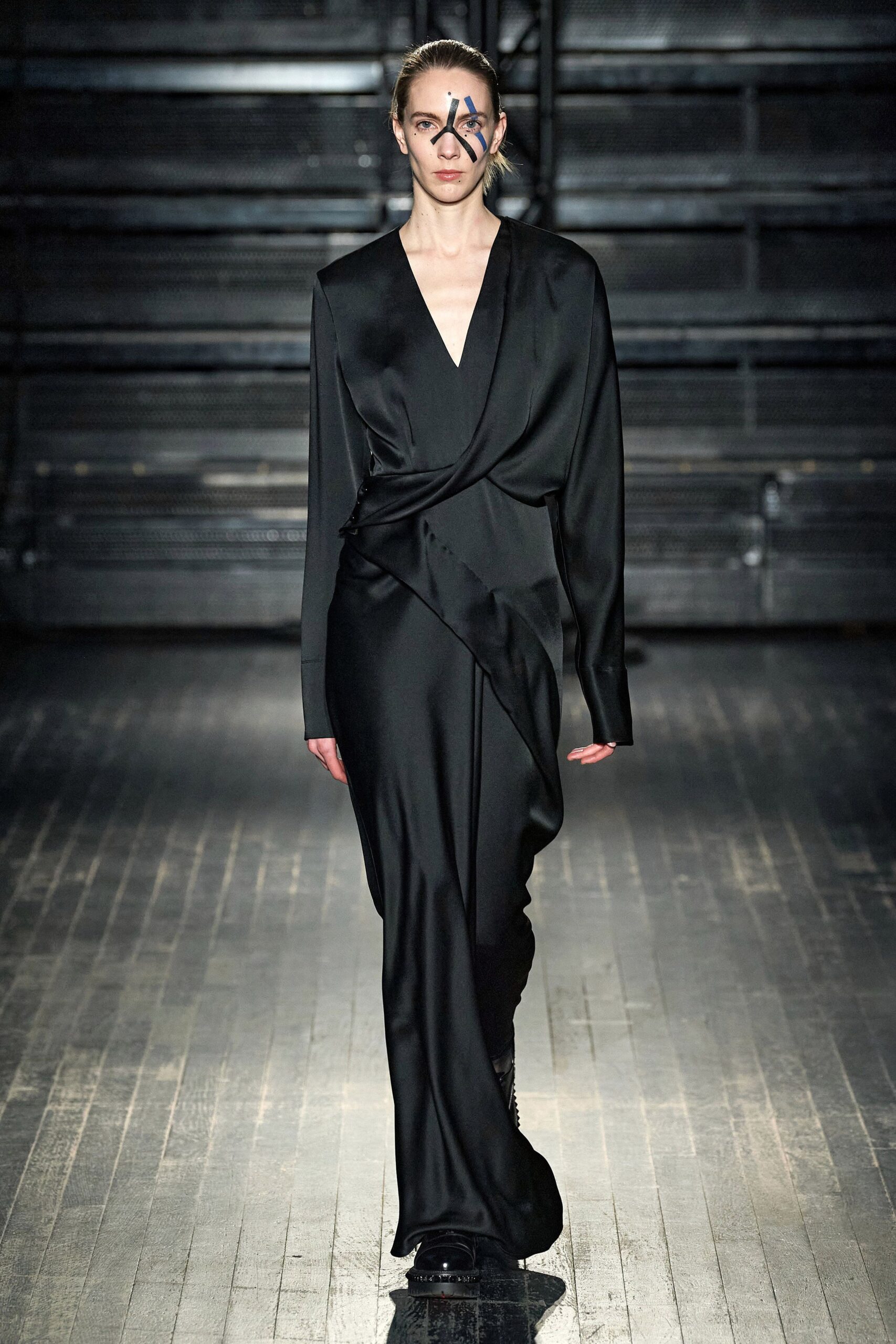 black silk fitted gown