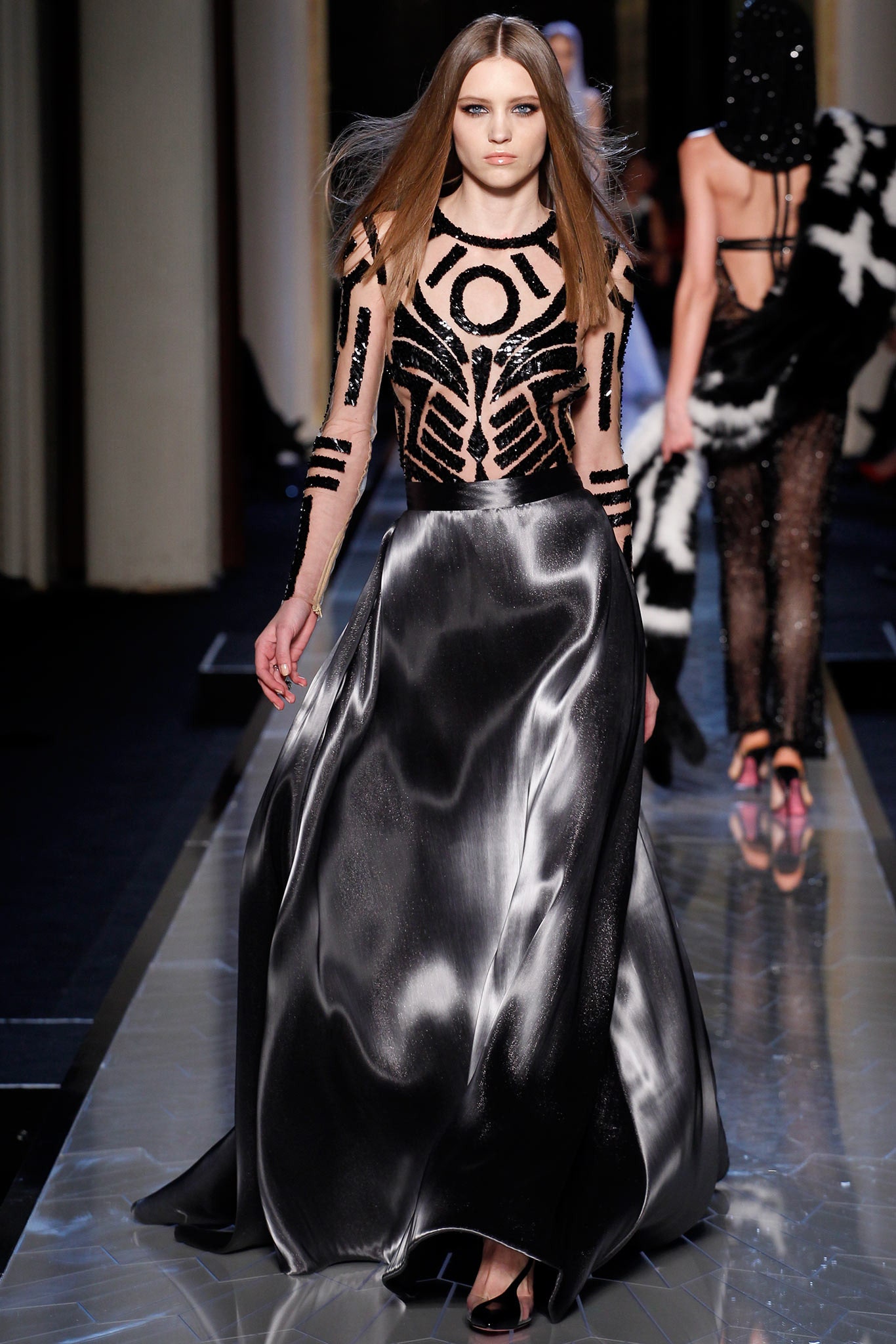 black silk embroidered gown