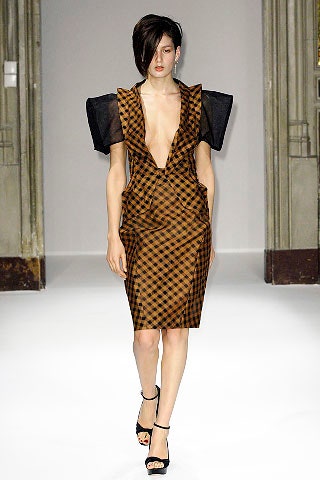 brown and black checked midi dress