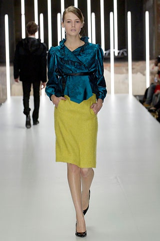 yellow wool fitted pencil skirt
