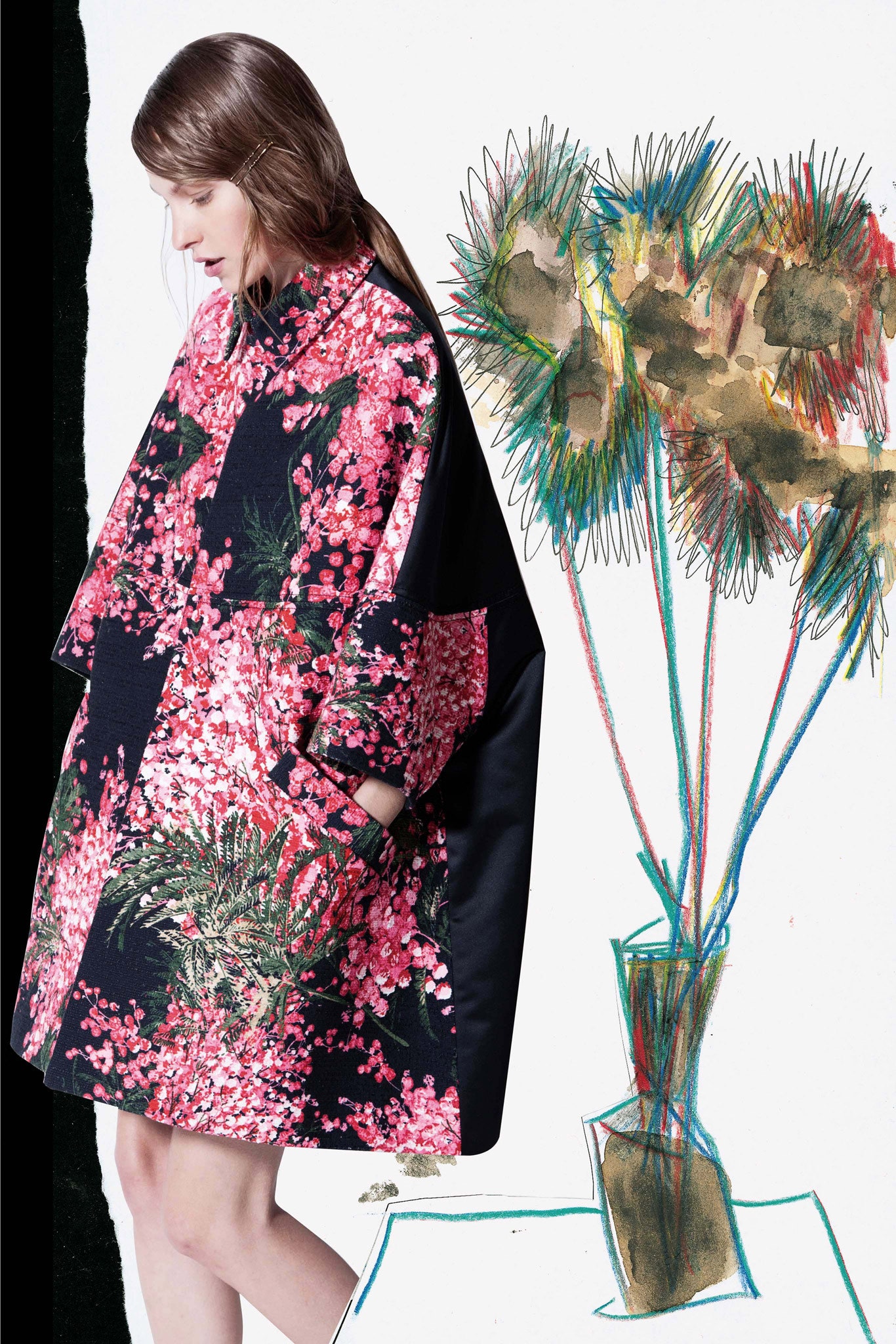 oversized floral print cape