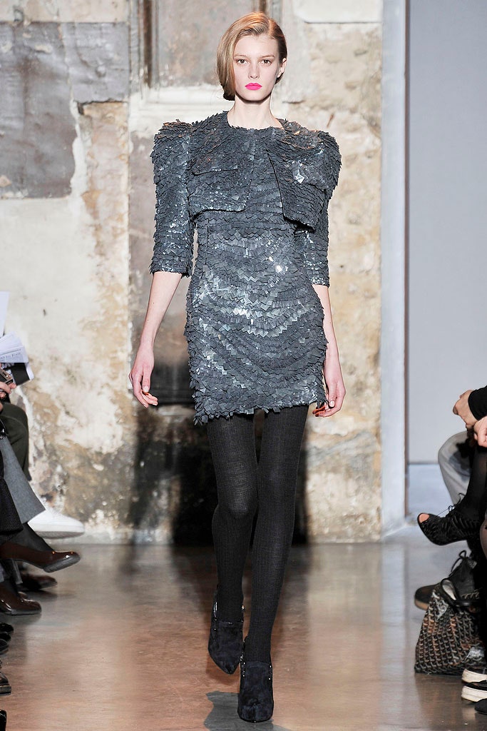 gray sequin long-sleeve dress