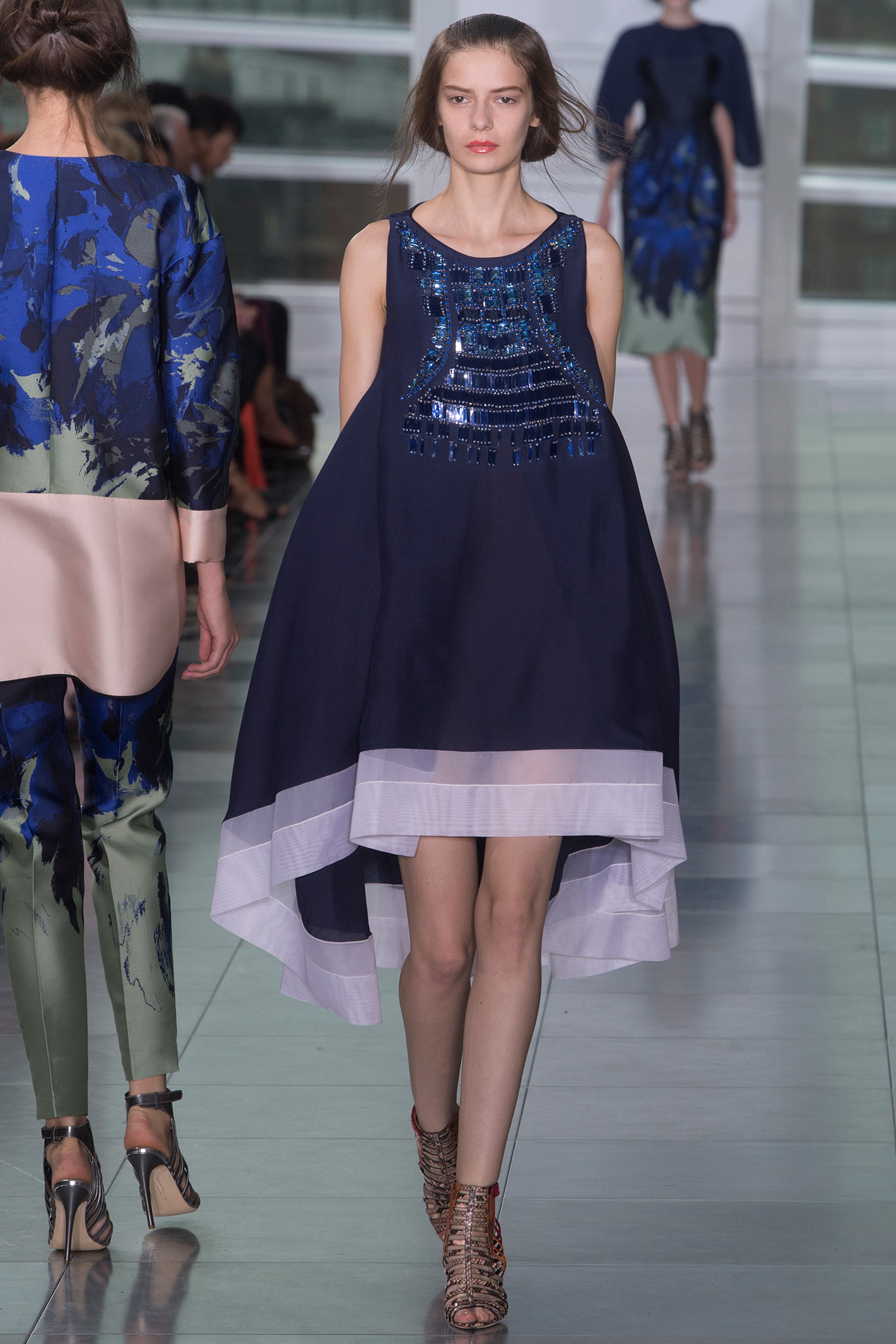navy silk sleeveless dress