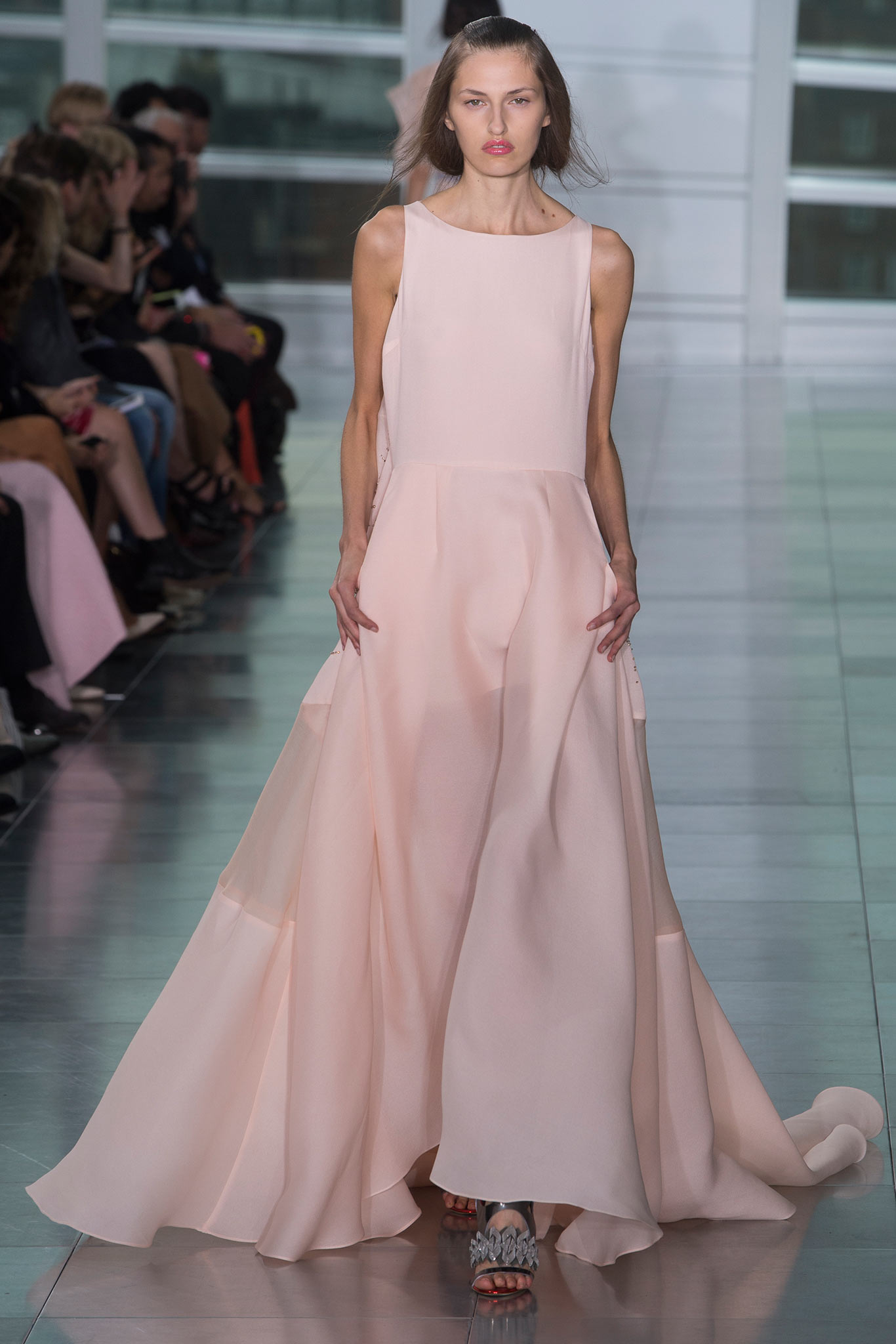pink chiffon sleeveless gown