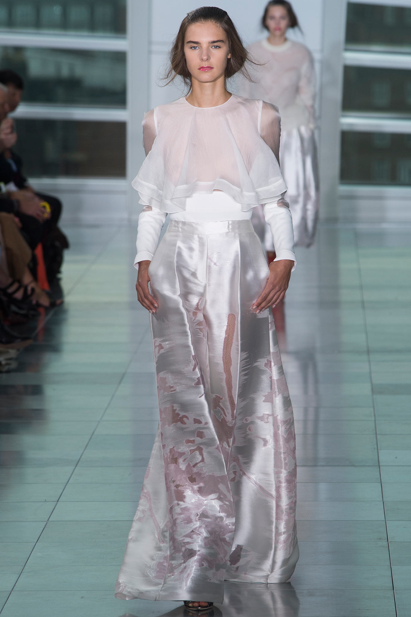 white silk layered gown