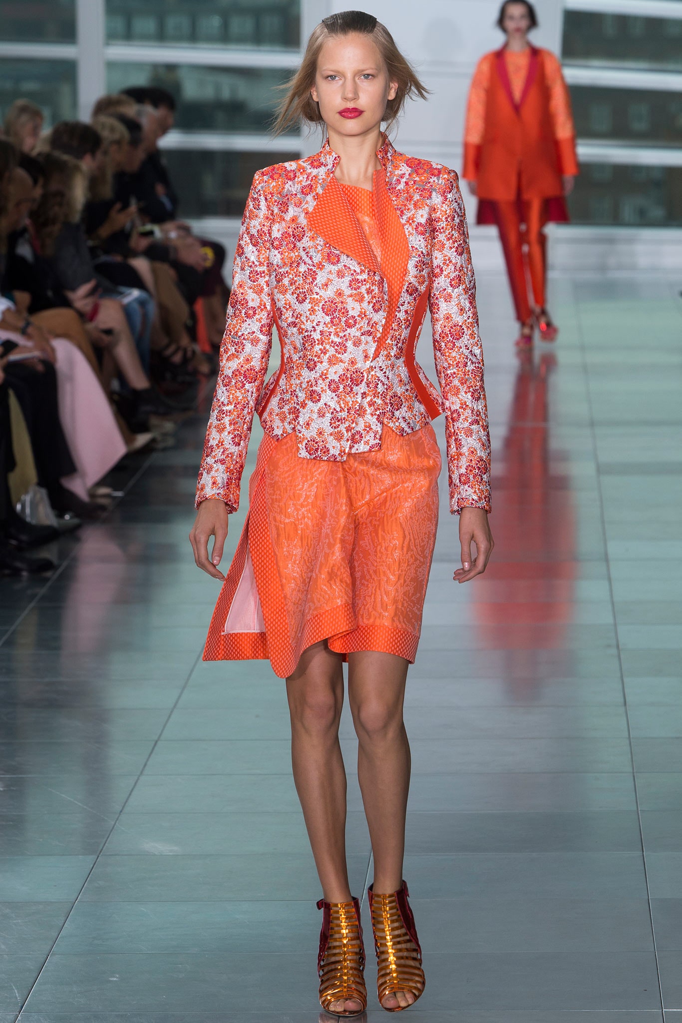 floral red orange tailored blazer