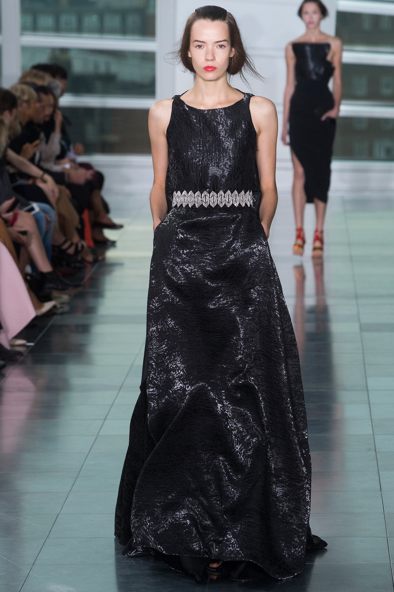 black silk sleeveless gown
