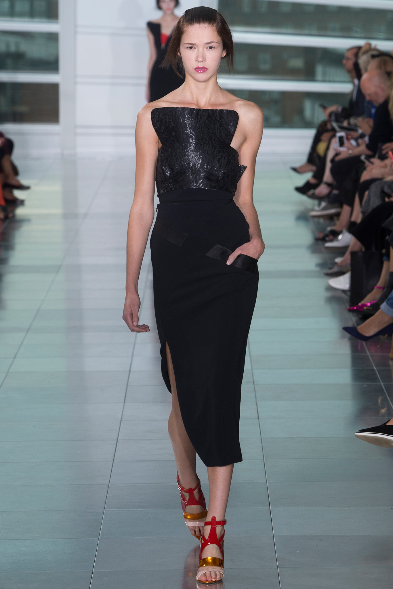 black asymmetric draped midi dress