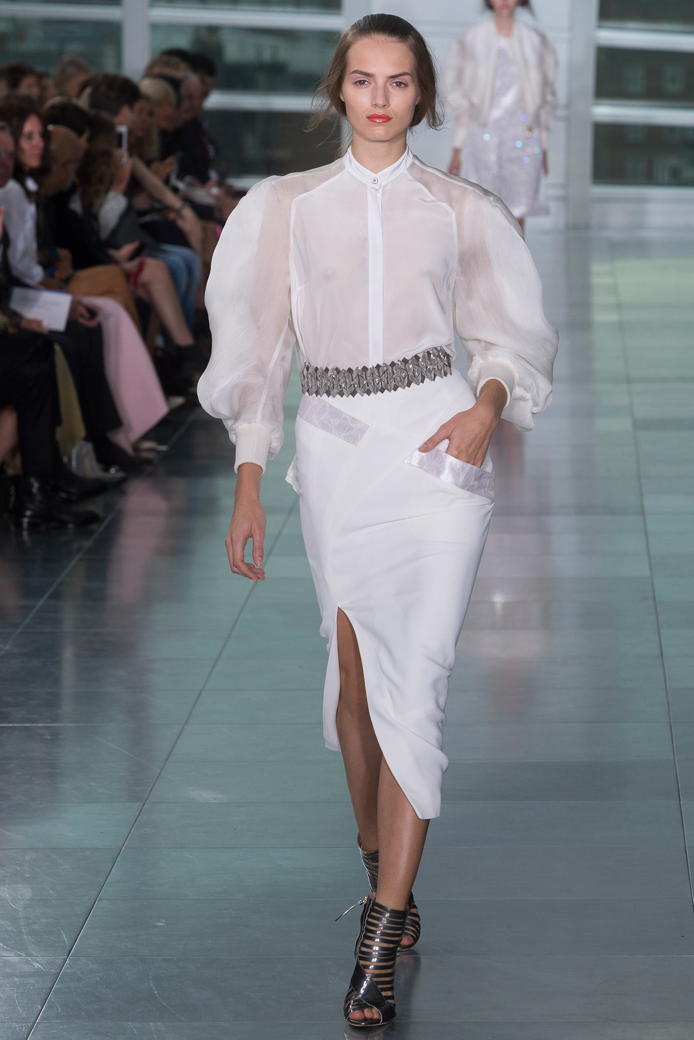 white silk blouse and skirt