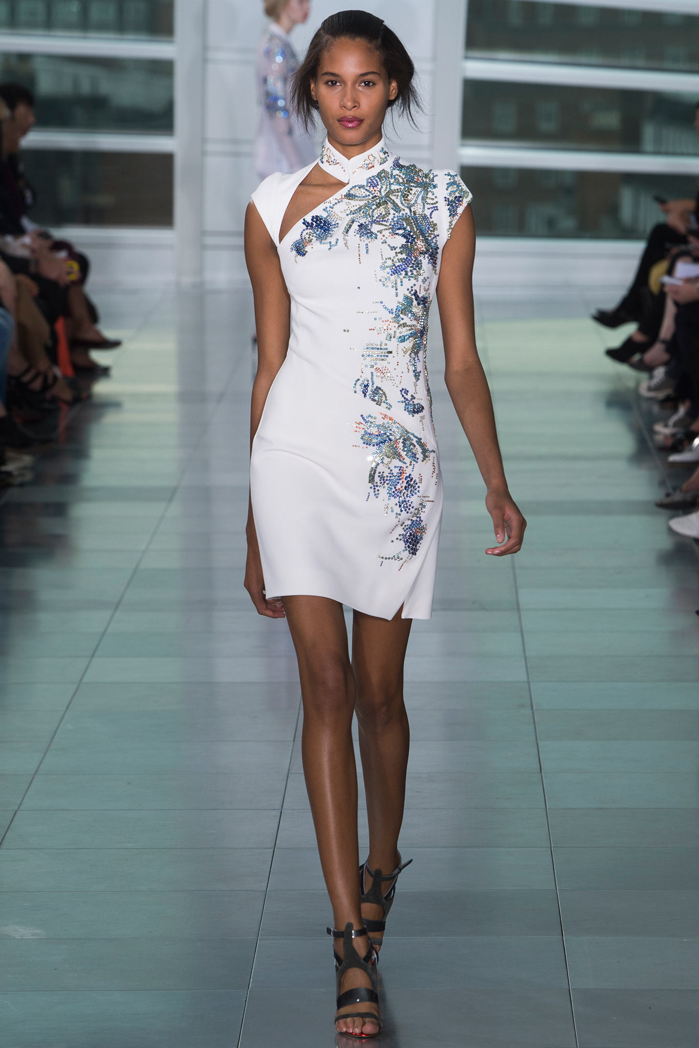 fitted white embroidered dress