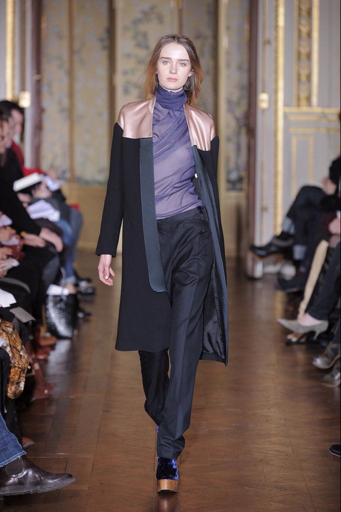 black coat with purple top