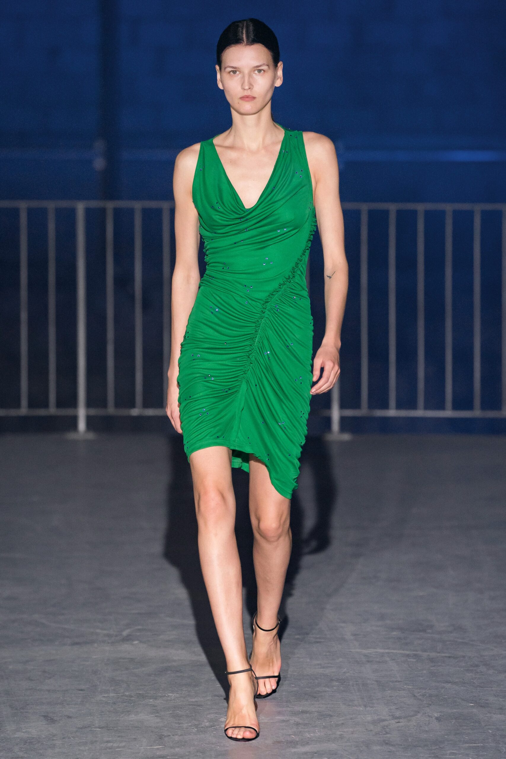 fitted green sleeveless dress