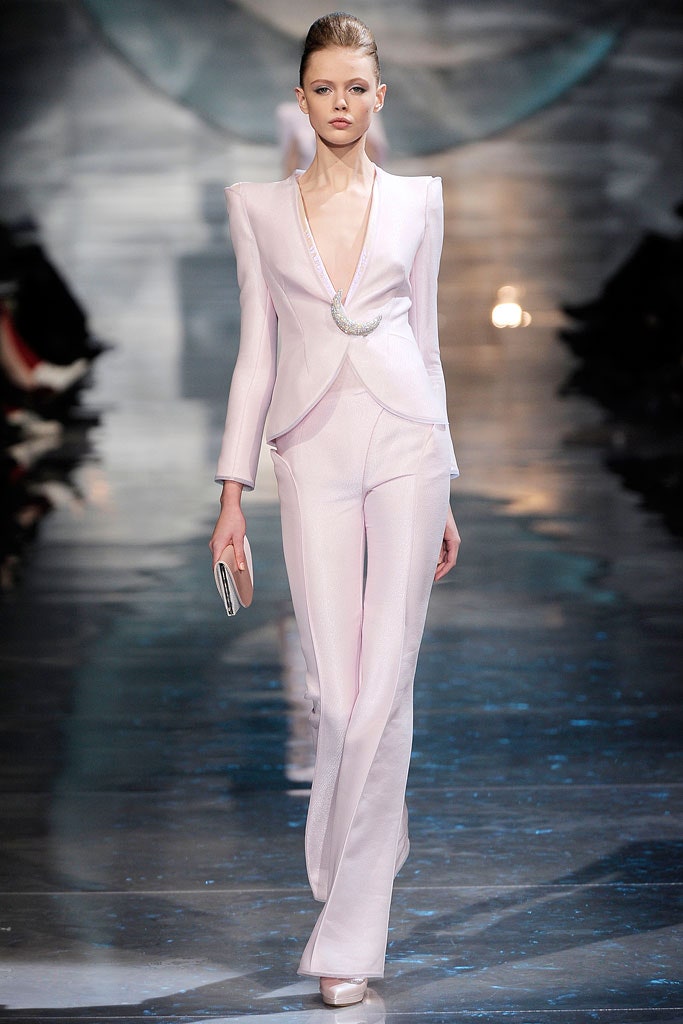 fitted pink silk suit