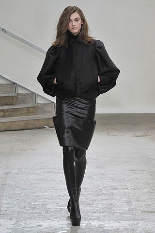 black silk blouse and pencil skirt