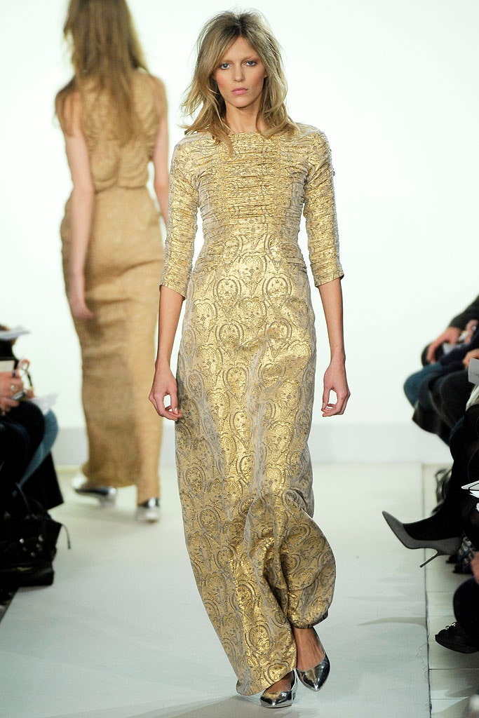 fitted gold silk gown