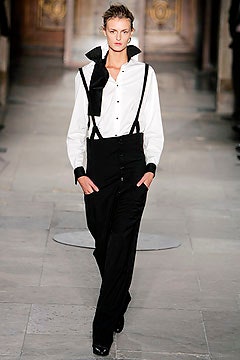 fitted white shirt and tailored black pants