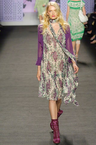 floral midi dress with purple boots