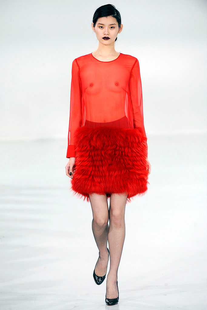 red silk fur mini dress