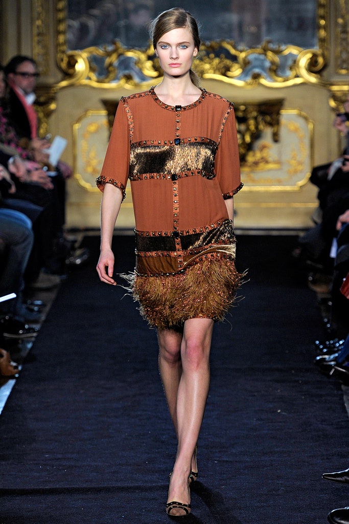 orange brown fringed mini dress